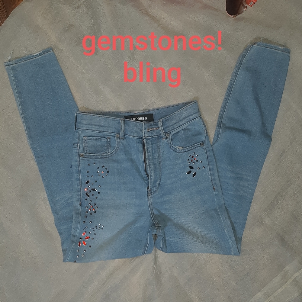 Bling Jeweled High-Rise Skinny Jeans        ☆